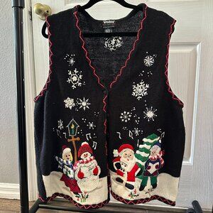 Vintage Designer Original Studio Black Christmas Vest Size 1X